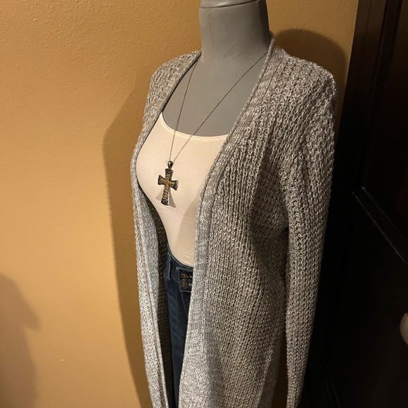 Knitted Grey Long Duster Cardigan - Picture 3 of 12
